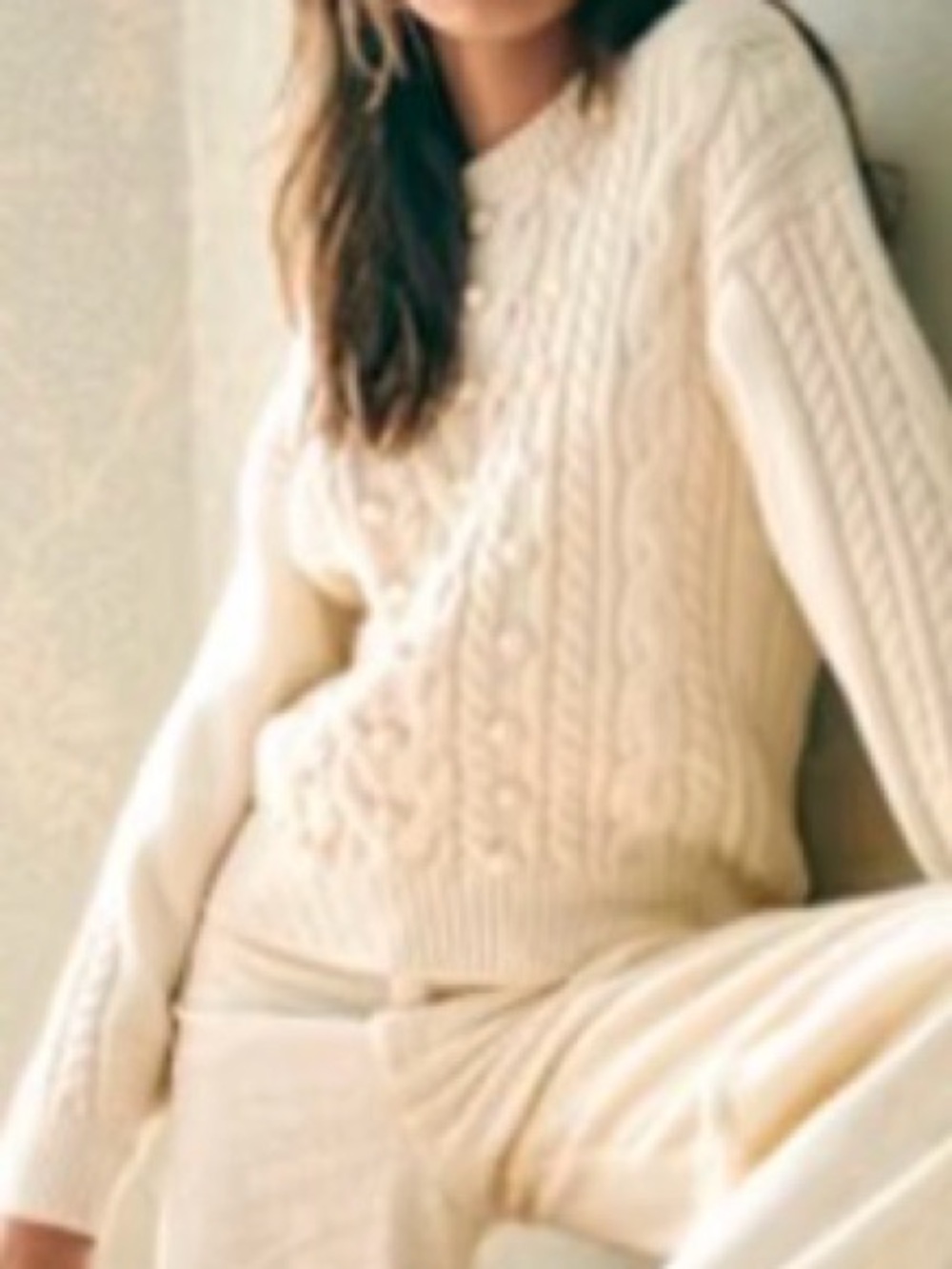 Sezane Classic Cream Cable Knit Women's Sweater